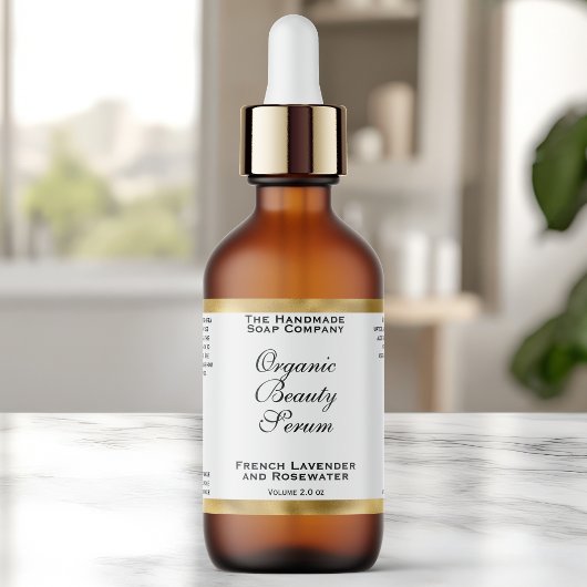 Wit & Goud Cosmetica Druppelfles Etiket
