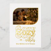 Wit & Goud Cozy Vibes Retro Kerst Foto Folie Feestdagenkaart (Voorkant)