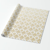 Wit Goud Damask Royal Wedding Bridal Cadeaupapier (Uitgerold)