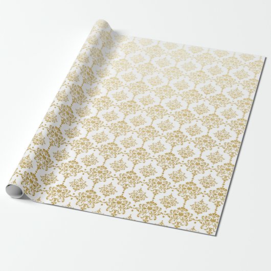 Wit Goud Damask Royal Wedding Bridal Cadeaupapier (Uitgerold)
