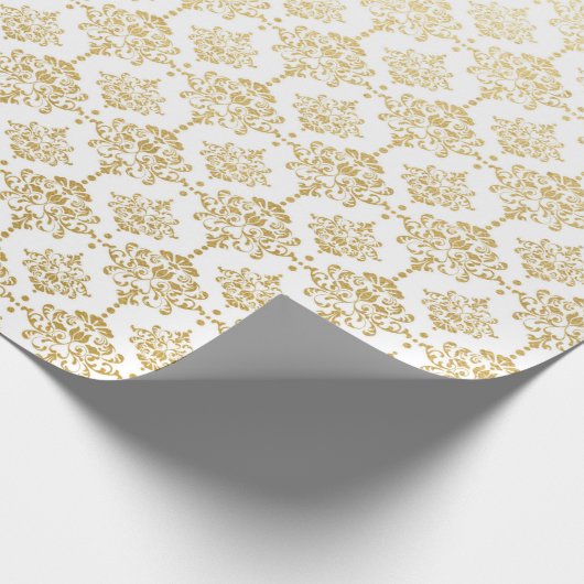 Wit Goud Damask Royal Wedding Bridal Cadeaupapier (Hoek)