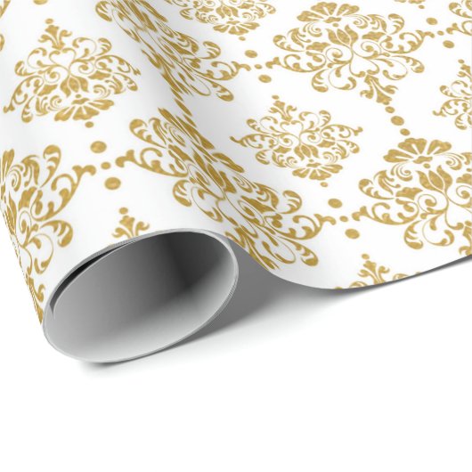 Wit Goud Damask Royal Wedding Bridal Cadeaupapier (Rol Hoek)