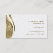 Wit & Goud Damast Dynamische lijnen Monogram Visitekaartje (Achterkant)