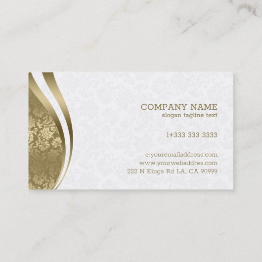 Wit & Goud Damast Dynamische lijnen Monogram Visitekaartje (Achterkant)