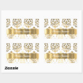 Wit & goud damast rechthoekige sticker (Vel)