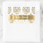 Wit & goud damast rechthoekige sticker (Tas)