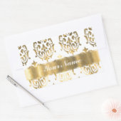 Wit & goud damast rechthoekige sticker (Envelop)