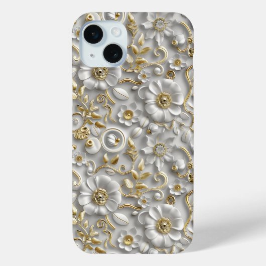 Wit Goud Decoratieve 3D Flora Bloemen Case-Mate iPhone Case (Achterkant)