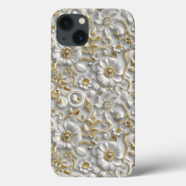 Wit Goud Decoratieve 3D Flora Bloemen Case-Mate iPhone Case