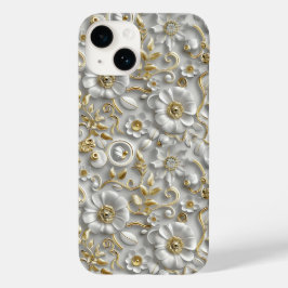 Wit Goud Decoratieve 3D Flora Bloemen Case-Mate iPhone 14 Hoesje