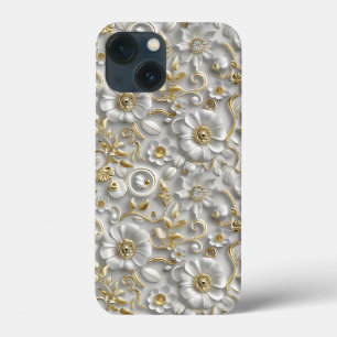 Wit Goud Decoratieve 3D Flora Bloemen Case-Mate iPhone Case