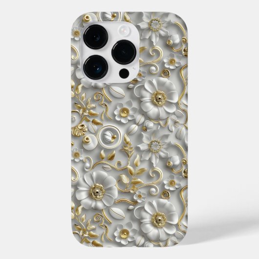 Wit Goud Decoratieve 3D Flora Bloemen Case-Mate iPhone Case (Achterkant)