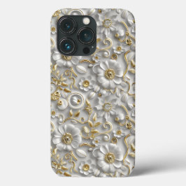 Wit Goud Decoratieve 3D Flora Bloemen Case-Mate iPhone Case