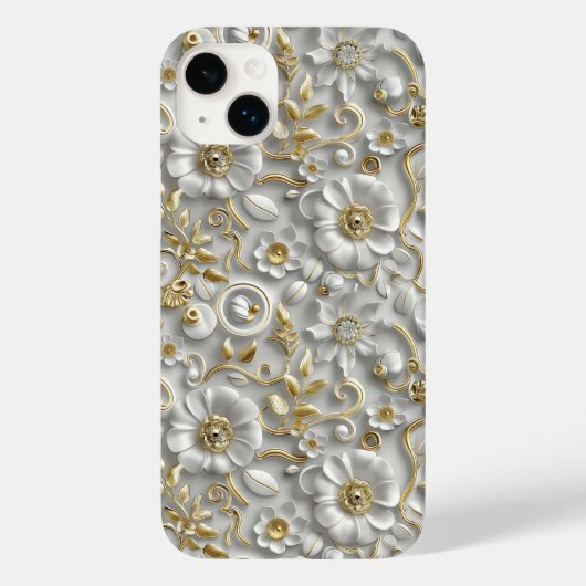 Wit Goud Decoratieve 3D Flora Bloemen Case-Mate iPhone Case (Achterkant)