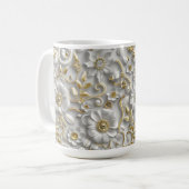 Wit Goud Decoratieve 3D Flora Bloemen Koffiemok (Voorkant links)