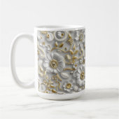 Wit Goud Decoratieve 3D Flora Bloemen Koffiemok (Links)