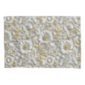 Wit Goud Decoratieve 3D Flora Bloemen Kussensloop (Voorkant)
