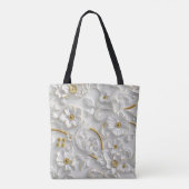 Wit Goud Decoratieve 3D Flora Bloemen Tote Bag (Achterkant)