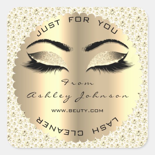 Wit Goud Diamant Glitter Lash Cleaner Square Vierkante Sticker (Voorkant)