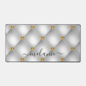 Wit Goud Diamant Tufted Aangepaste Naam Bureaumat (Voorkant)