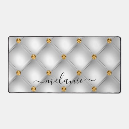 Wit Goud Diamant Tufted Aangepaste Naam Bureaumat (Voorkant)