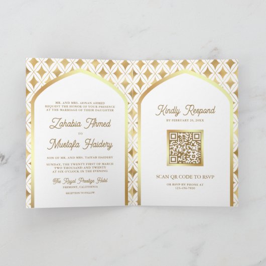 Wit Goud Diamanten Arch QR Code Moslim Bruiloft (Binnen)