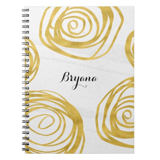 Wit & Goud Draai Rozen Modern Dagboek Notitieboek (Voorkant)
