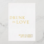 Wit & Goud Drink in Liefde Wedding Bar Sign Folie Feestdagenkaart (Voorkant)