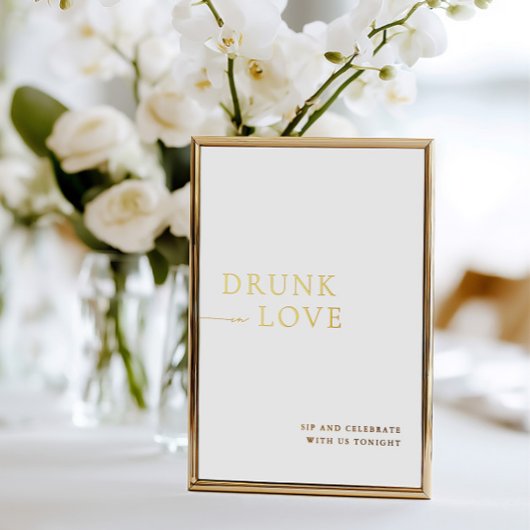 Wit & Goud Drink in Liefde Wedding Bar Sign Folie Uitnodiging