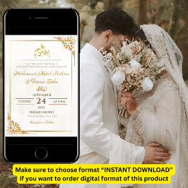 Wit Goud Eenvoudig Elegant Modern Nikah Walima Kaart