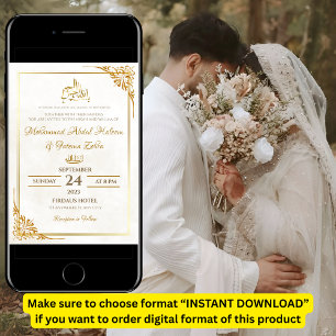 Wit Goud Eenvoudig Elegant Modern Nikah Walima Kaart