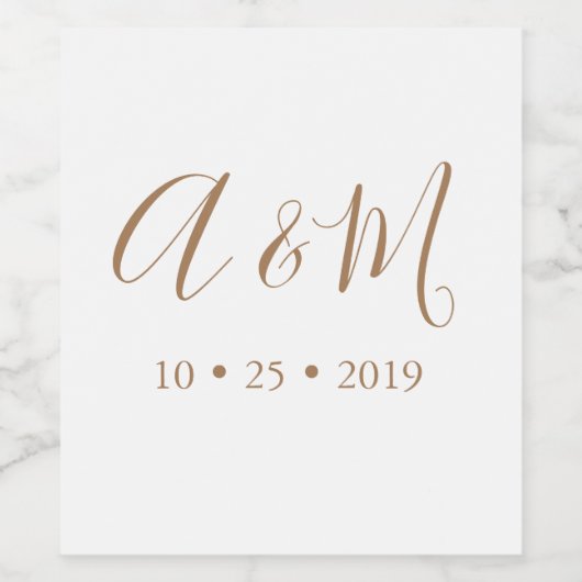 Wit Goud Elegant Monogram Bruiloft Wijn Label Wijn Etiket (Enkel label)
