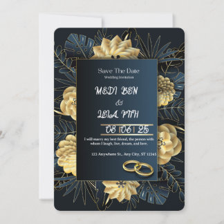 Wit & Goud Elegante Huwelijksuitnodiging Kaart