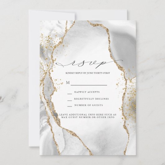 Wit, goud en grijs reuzenbont RSVP Kaart (Voorkant)