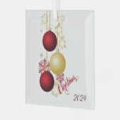 Wit, Goud en Rood Kerstfeest Glas Ornament (Voorkant links)