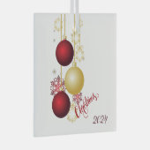 Wit, Goud en Rood Kerstfeest Glas Ornament (Voorkant Rechts)