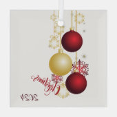 Wit, Goud en Rood Kerstfeest Glas Ornament (Achterkant)