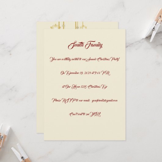 Wit, Goud en Rood Kerstfeest Kaart (Voorkant / Achterkant in situ)