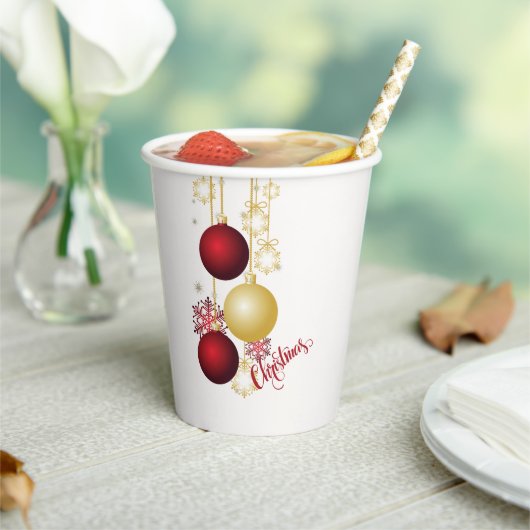 Wit, Goud en Rood Kerstfeest Papieren Bekers (Insitu)