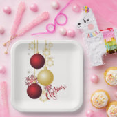 Wit, Goud en Rood Kerstfeest Papieren Bordje (Feest)