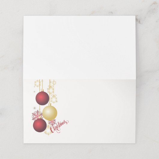 Wit, Goud en Rood Kerstfeest Plaatskaartje (Buitenkant ongevouwen)