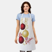 Wit, Goud en Rood Kerstfeest Schort (Gedragen)