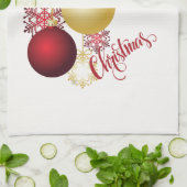 Wit, Goud en Rood Kerstfeest Theedoek (Gevouwen)