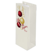 Wit, Goud en Rood Kerstfeest Wijn Cadeautas (Voorkant Gekanteld)