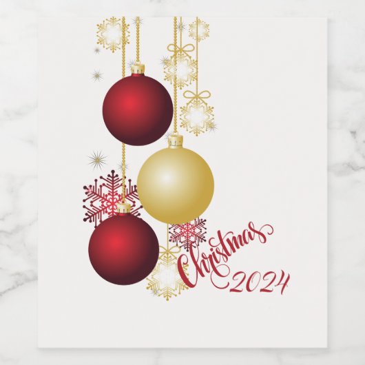 Wit, Goud en Rood Kerstfeest Wijn Etiket (Enkel label)