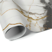 Wit, Goud en Zwart Luxe Marmer Elegant Cadeaupapier (Rol Hoek)