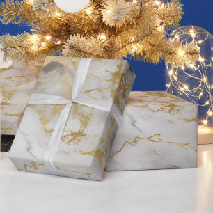 Wit, Goud en Zwart Luxe Marmer Elegant Cadeaupapier