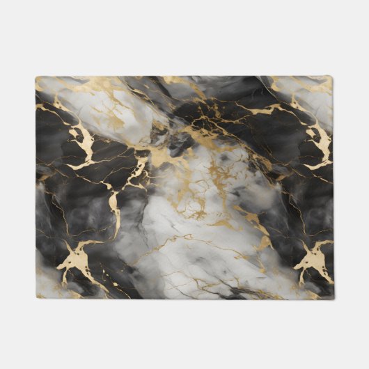 Wit, Goud en Zwart Luxe Marmer Elegant Deurmat (Voorkant)