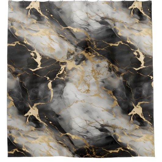 Wit, Goud en Zwart Luxe Marmer Elegant Douchegordijn (Voorkant)