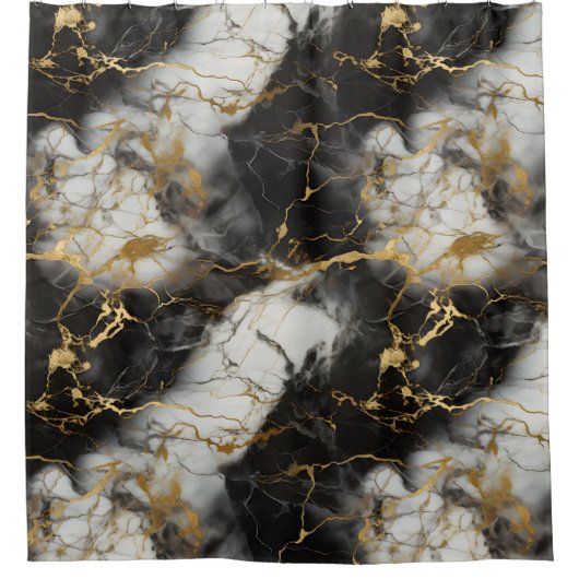 Wit, Goud en Zwart Luxe Marmer Elegant Douchegordijn (Voorkant)